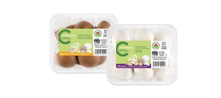 COMPLIMENTS ORGANIC Whole White or Cremini Mushrooms 227g