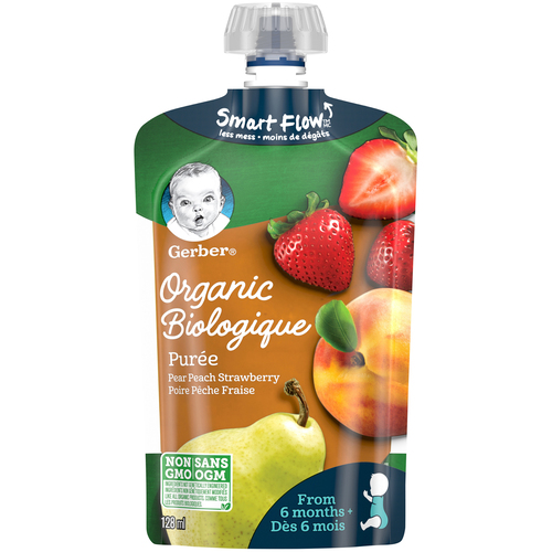 GERBER Organic Purée, Pear Peach Strawberry, Baby Food