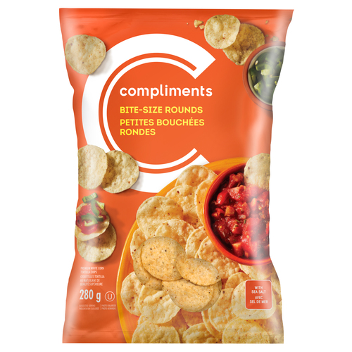 Compliments Tortilla Chips White Bite-Size Round Sea Salt