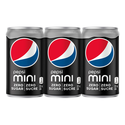 Pepsi Mini Soft Drink Zero Sugar 6 x 222 ml (cans)