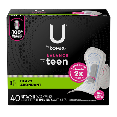 U by Kotex Ultra Thin Pads With Wings Balance Sized For Teen