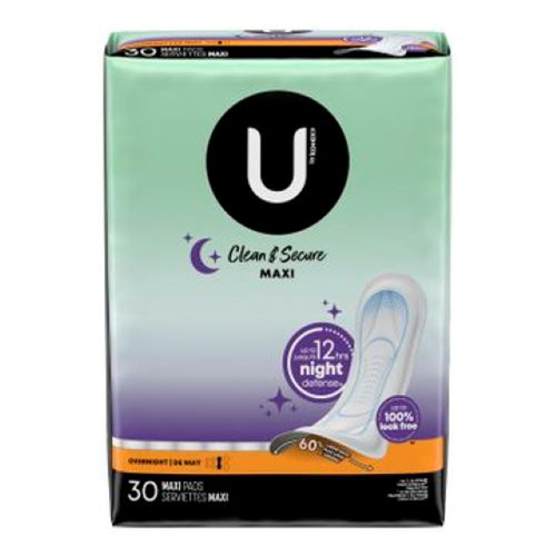 U by Kotex Feminine Hygiene Pads Overnight 30 Count