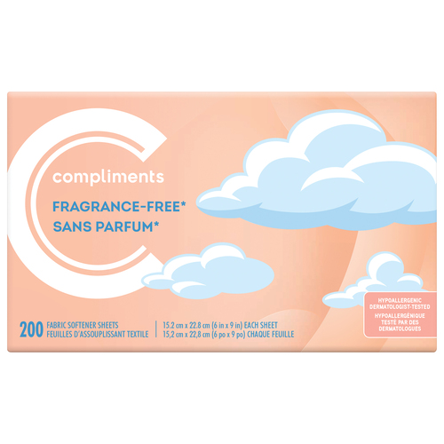 Compliments Fabric Softener Sheets Fragrance Free