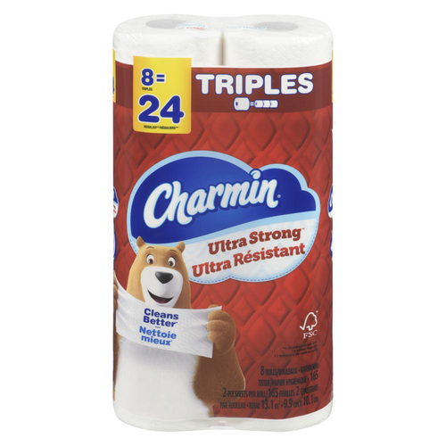 Charmin Toilet Paper Ultra Strong 2-Ply 8 Triple Rolls x 165 Sheets