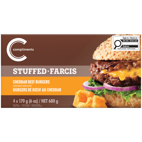 Compliments Frozen Burger Stuffed Cheddar Beef 680 g