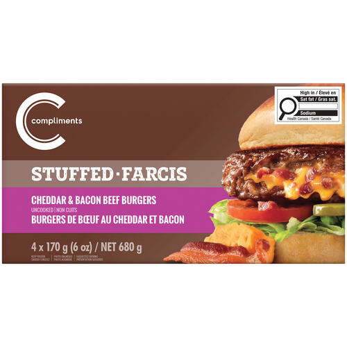 Buy Compliments Frozen Beef Burgers Cheddar Stuffed 6 Patties 1.02