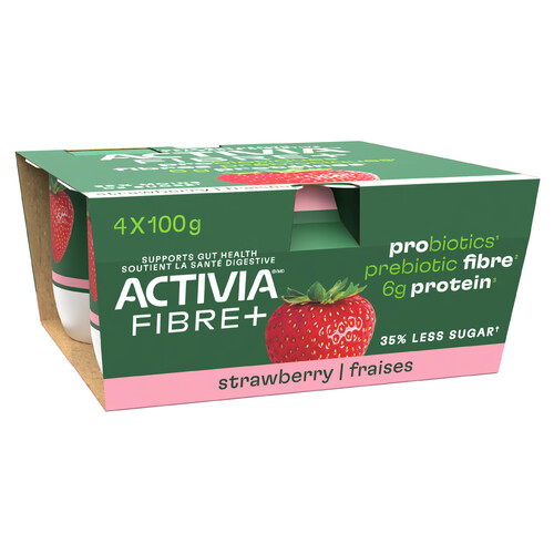 Buy Activia Fibre+ Yogurt Pre & Probiotics Strawberry 4 x 100 g | IGA