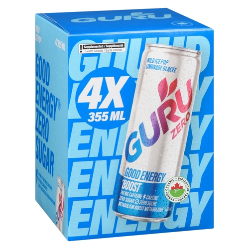 Buy Guru Zero Energy Drink Wild Ice Pop 4 x 355 ml (cans) | IGA