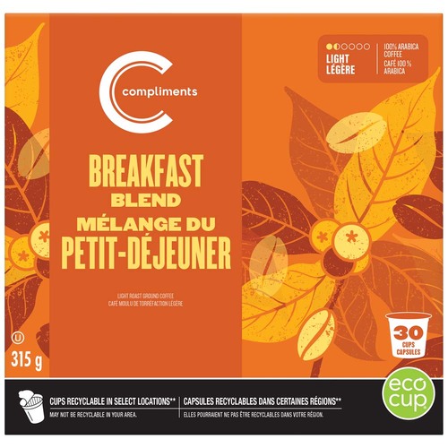 Compliments Cups Breakfast Blend Light Roast Coffee