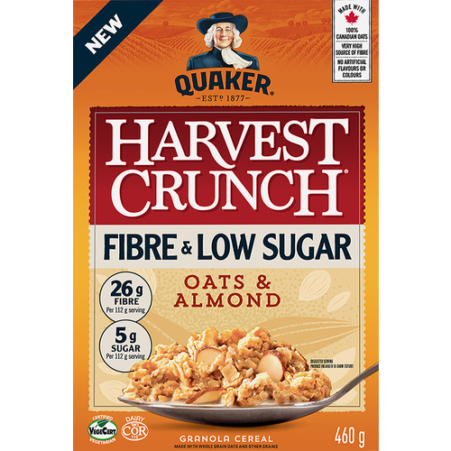 Quaker Harvest Crunch Low Sugar Granola Cereal Oats & Almond 460 g