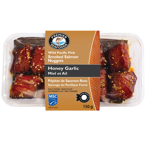 Smoked Pink Salmon Nuggets Honey Garlic