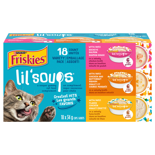 Friskies Lil' Soups Greatest Hits Variety Pack Cat Food Complement