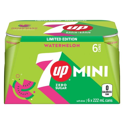 7Up Zero Sugar Soft Drink Watermelon 6 x 222 ml (cans)