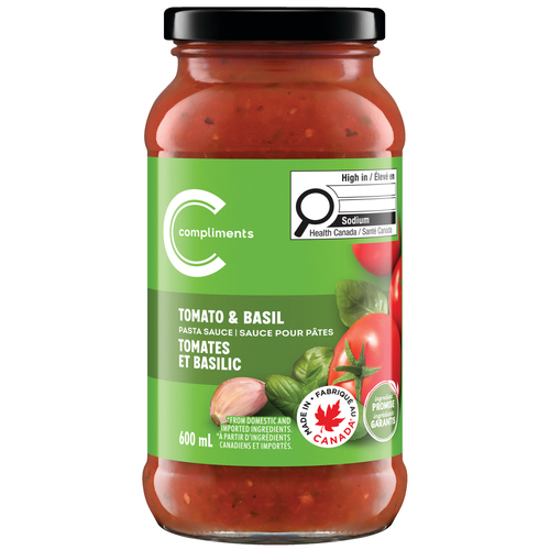 Buy Compliments Pasta Sauce Tomato & Basil Pasta Sauce 600 ml | FreshCo