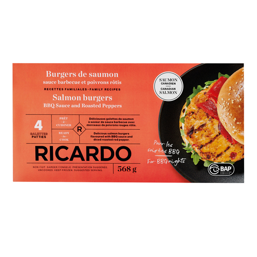 RICARDO Frozen Salmon Burgers BBQ And Roasted Pepper 568 g