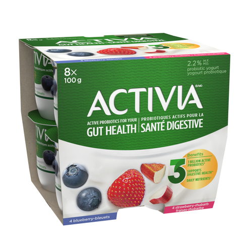 Activia 2.2% Probiotic Yogurt Blueberry & Strawberry-Rhubarb 8 x 100 ml