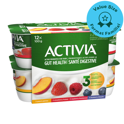 Activia Probiotic Yogurt Strawberry Blueberry Raspberry Peach 12 x 100 g