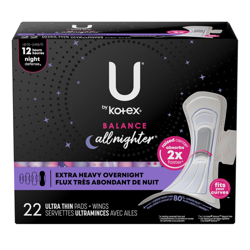 U by Kotex Balance Ultra Thin Pads Extra Heavy Overnight With Wings