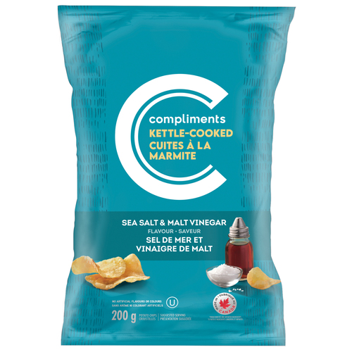 Compliments Potato Chips Kettle Cooked Sea Salt & Malt Vinegar