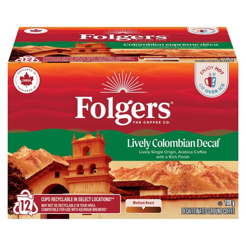 Folgers Decaffeinated Coffee Lively Colombian Medium Roast