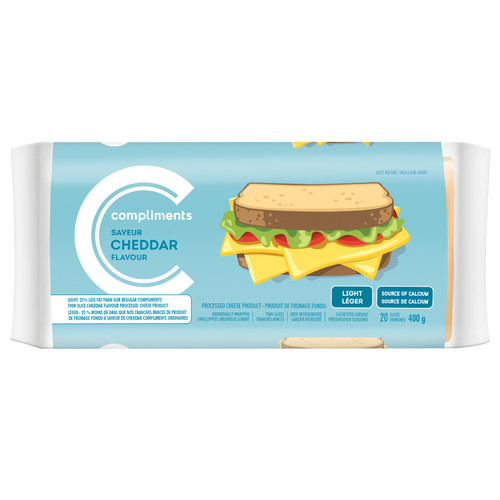 Buy Compliments Thin Sliced Process Cheese Light Cheddar 20 Slices 400 ...