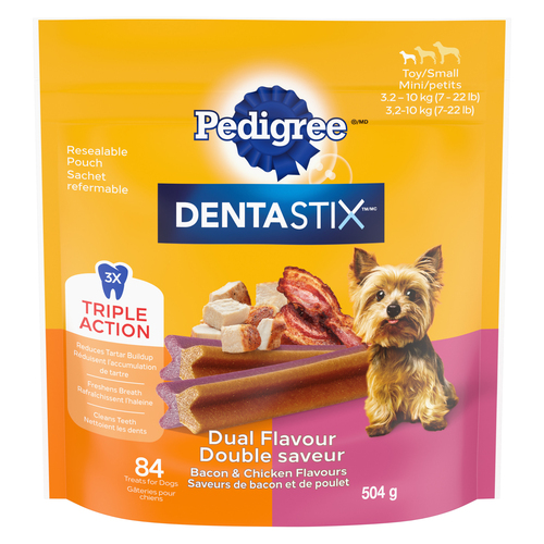 Pedigree Dentastix Oral Care Adult Mini Breed Dog Treats Dual Flavour Bacon & Chicken