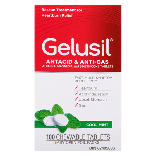 Buy Gelusil Antacid & Anti-Gas Chewable Tablets Cool Mint 100 Count ...