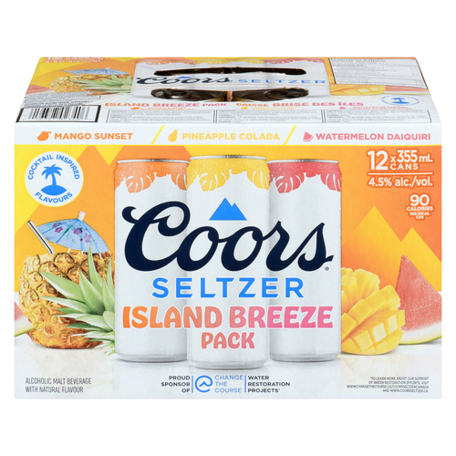 Coors Seltzer Alcoholic Malt 4.5% Alcohol Island Mix Pack 12 x 355 ml (cans)