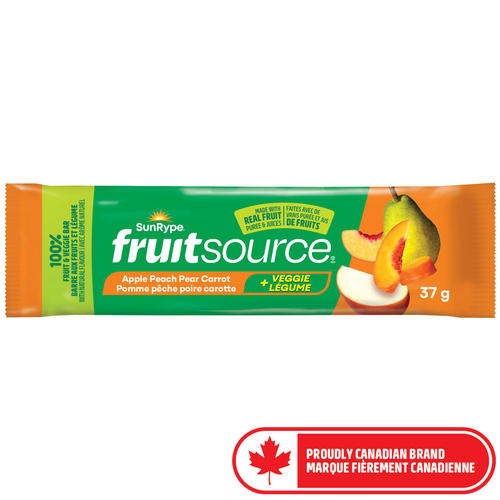SunRype Fruitsource 100% Fruit and Veggie Bar Apple Peach Pear Carrot 37 g