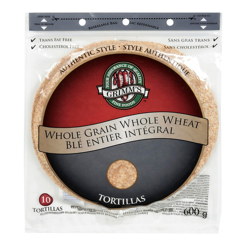 Grimm's Fine Foods Tortilla Whole Grain 10 Inch