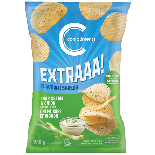 Compliments Extraaa! Ridged Potato Chips Sour Cream & Bacon