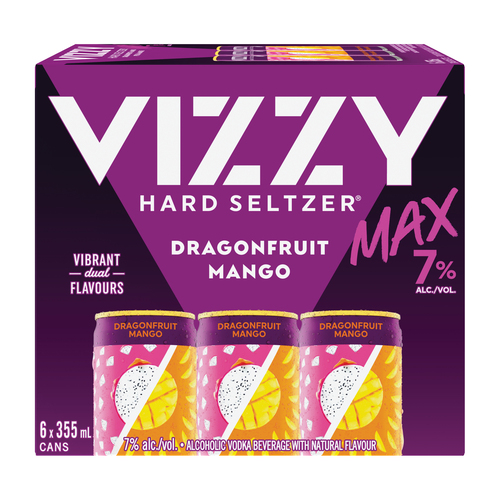 Buy Vizzy Max 7% Alcohol Hard Seltzer Dragon Fruit Mango 6 x 355 ml ...