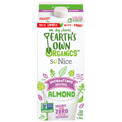 Earth's Own Unsweetened Organic Almond Milk Alternative Original 1.75 L