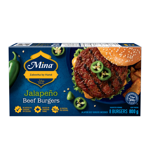 Mina Halal Frozen Beef Burgers Jalapeño