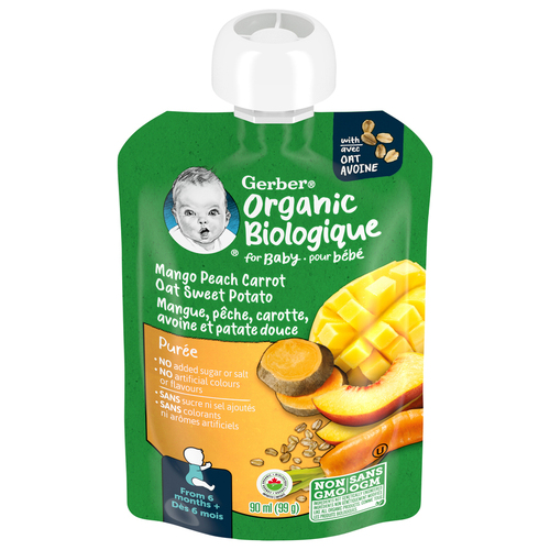 GERBER Organic Baby Purée Mango Peach Carrot Sweet Potato Oat