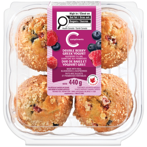 Compliments Muffins Double Berry Greek Yogurt With Raspberry Filling 440 g 