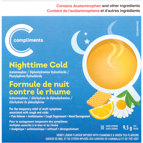 Buy Compliments Nighttime Cold Honey Lemon Flavour 10 Sachets | FreshCo