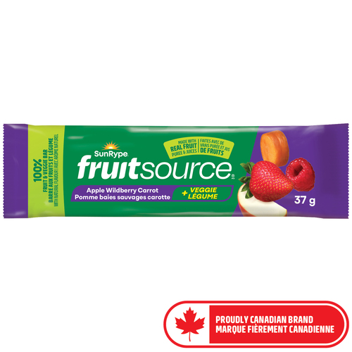 SunRype Fruitsource 100% Fruit And Veggie Bar Apple Wildberry Carrot 37 g