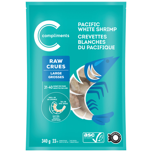 Compliments Frozen Uncooked Pacific White Shrimp 31-40 Count 340 g