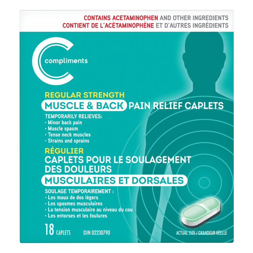 Buy Compliments Muscle & Back Pain Relief Caplets Regular Strength 18 ...
