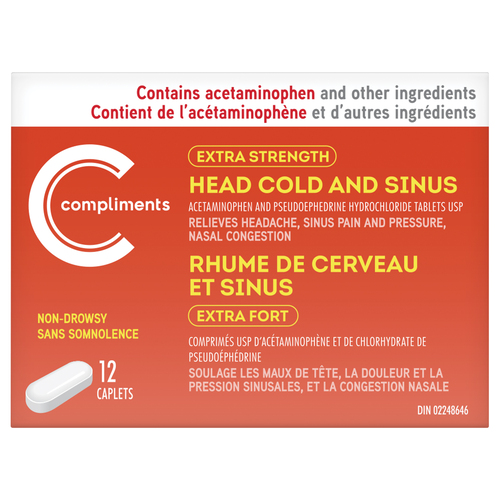 Buy Compliments Head Cold And Sinus Extra Strength Caplets 12 Count ...