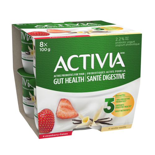 Activia 2.2% Probiotics Yogurt Strawberry Vanilla 8 x 100 g