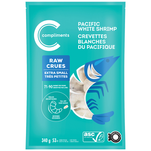 Compliments Frozen Uncooked White Shrimp 71-90 Count 340 g