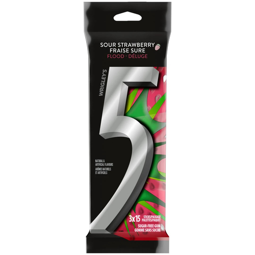 5 Sugar-Free Chewing Gum Sour Strawberry Flood