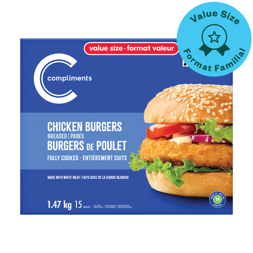 Compliments Frozen Breaded Chicken Burger Fully Cooked
