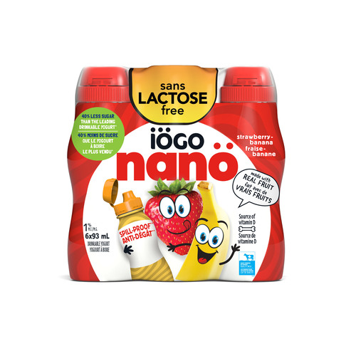 Iögo Nanö Lactose-Free 1% Drinkable Yogurt Strawberry-Banana