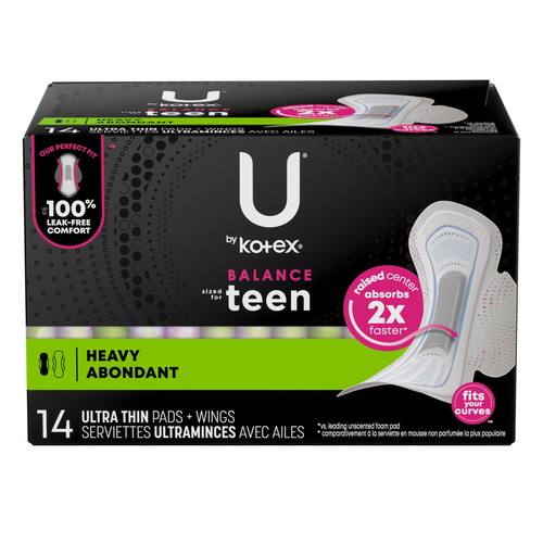U by Kotex Teen Ultra Thin Pads Extra Absorbency With Wings