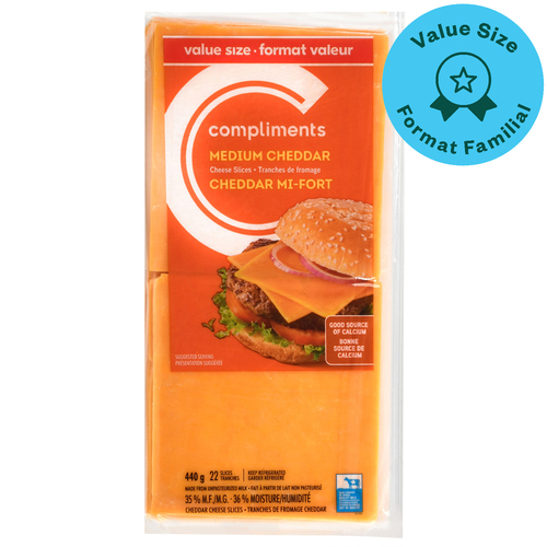 Buy Compliments Sliced Cheese Medium Cheddar 22 Slices 440 g