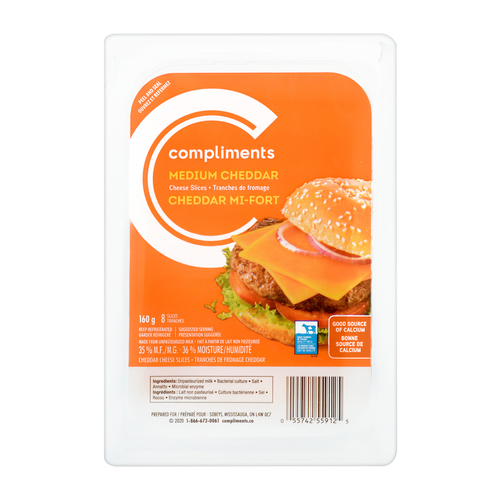 Compliments Sliced Cheese Medium Cheddar