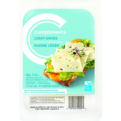 Compliments Sliced Cheese Light Swiss